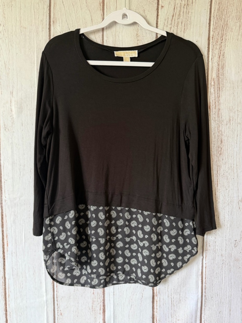 Michael Kors Mixed Media Paisley Hem Long Sleeve Top Size M